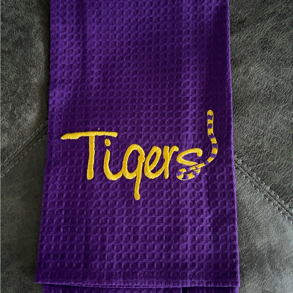 LSU Louisiana State Tigers Embroidered Cotton Waffle Knit Kitchen Towel NEW